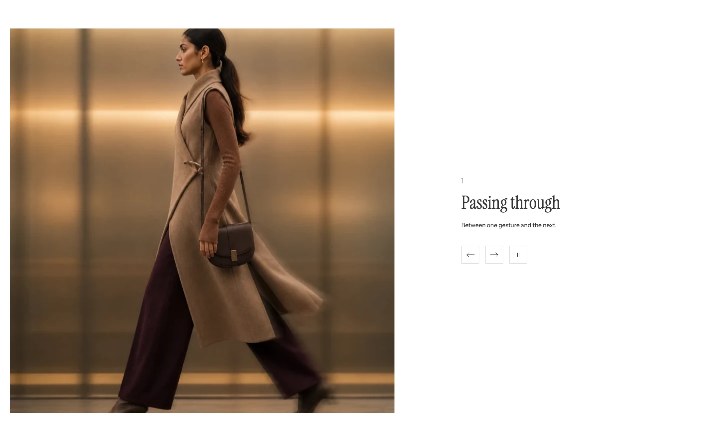 Multiple images with text with a large image on the left and a numbered caption, title, text, and previous and next controls on the right.