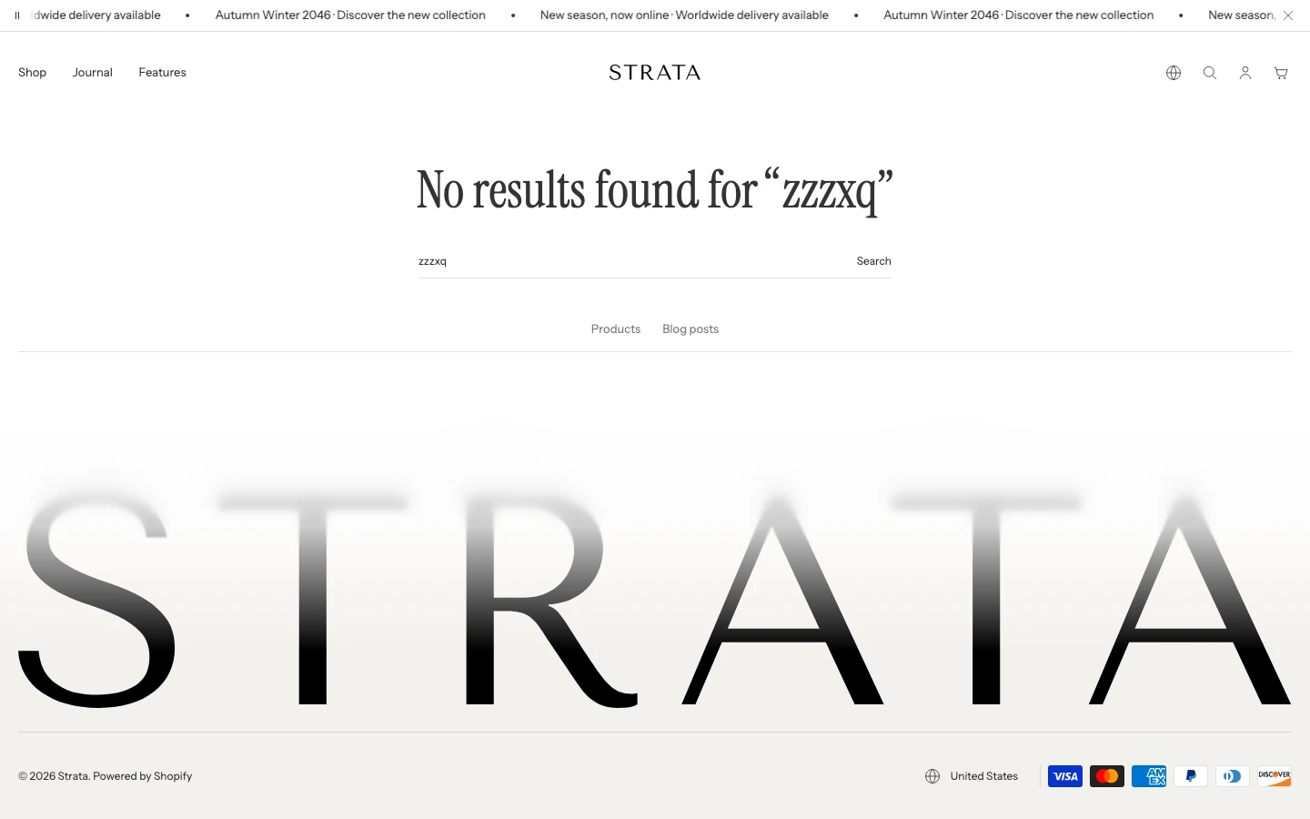 The search page with No results found for “zzzxq” above the search field and tabs.