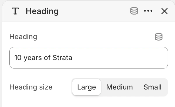 Heading block settings in the Theme Editor: Heading, Heading size.