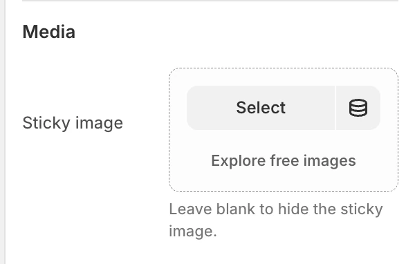 Parallax waterfall Media settings in the Theme Editor: Sticky image.