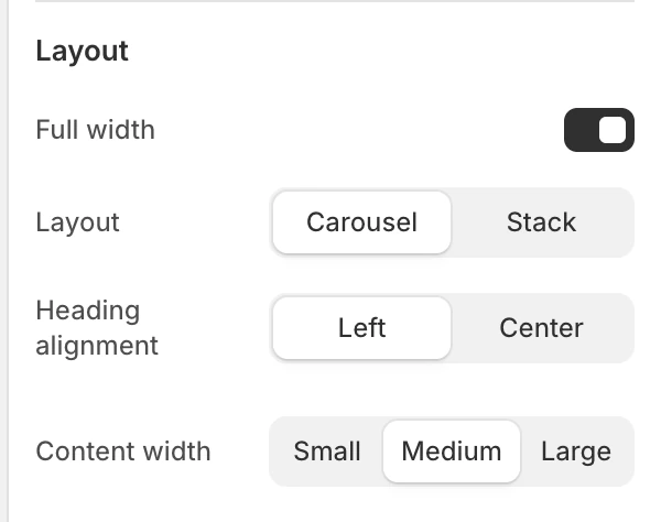 Recently viewed products Layout settings in the Theme Editor: Full width, Layout, Products per row (desktop), Products per row (mobile), Heading alignment, Content width.