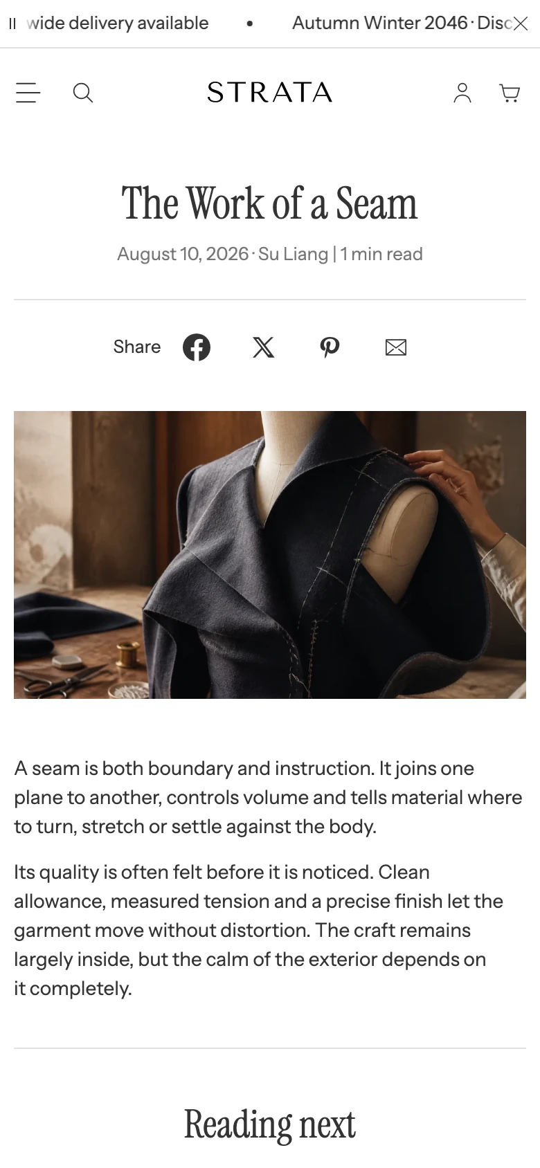 The article page on mobile with the title, metadata, and featured image in one column.