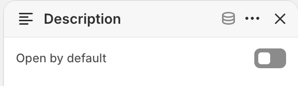 Description block settings in the Theme Editor: Open by default.