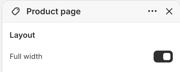Product page Layout settings in the Theme Editor: Full width.