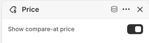 Price block settings in the Theme Editor: Show compare-at price.