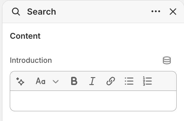 Search Content settings in the Theme Editor: Introduction.