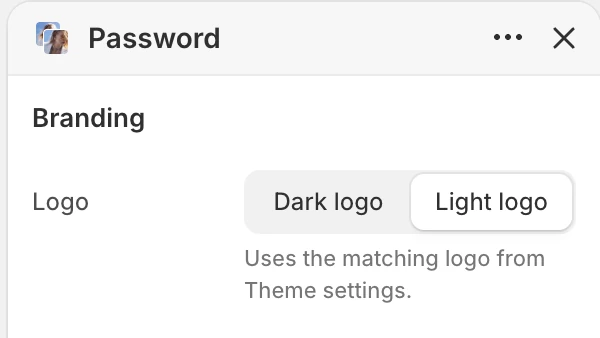 Password Branding settings in the Theme Editor: Logo.